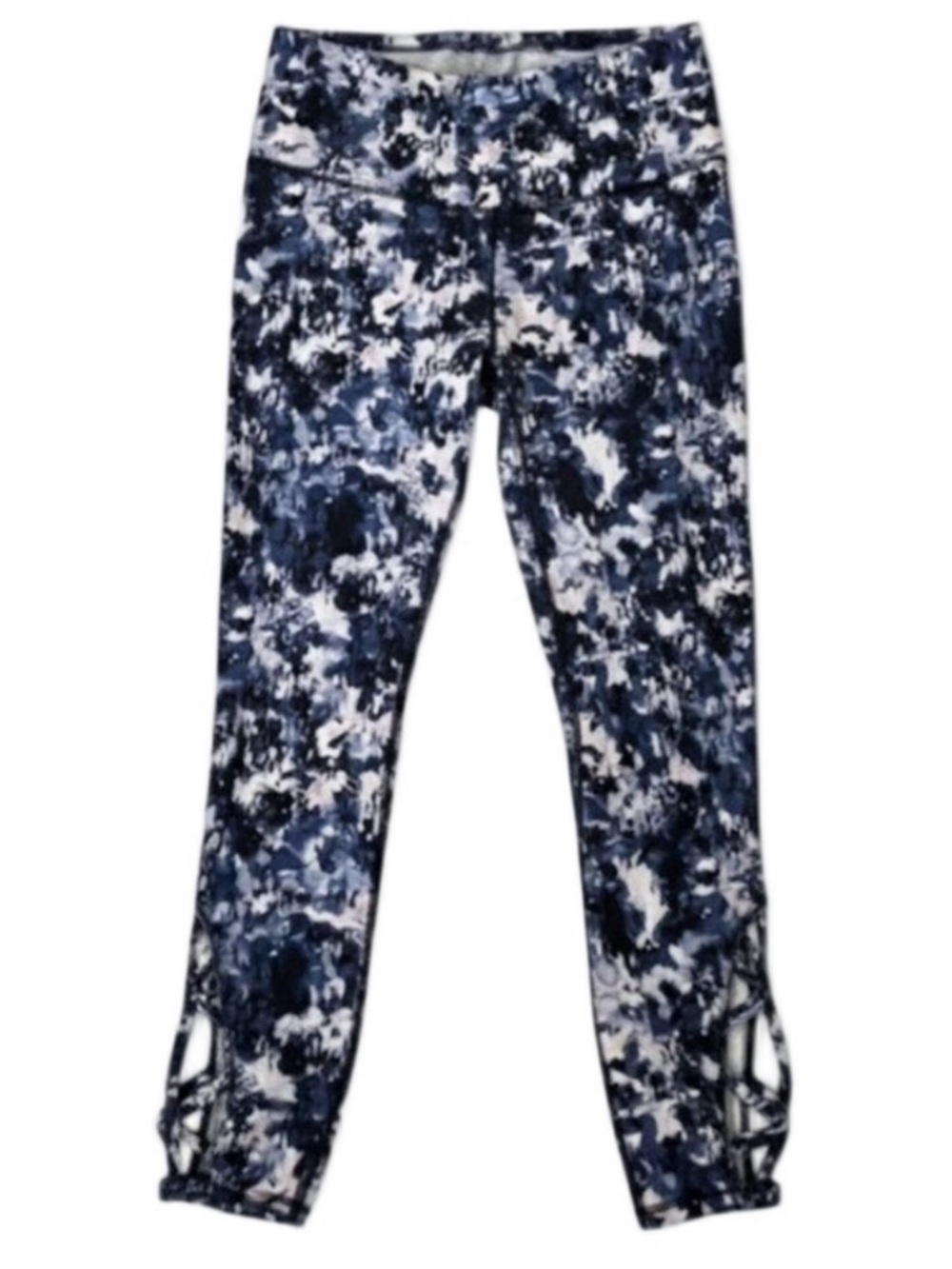 GAIAM High Rise Active Leggings Blue Lattice Cutout Yoga Workout Pants XS